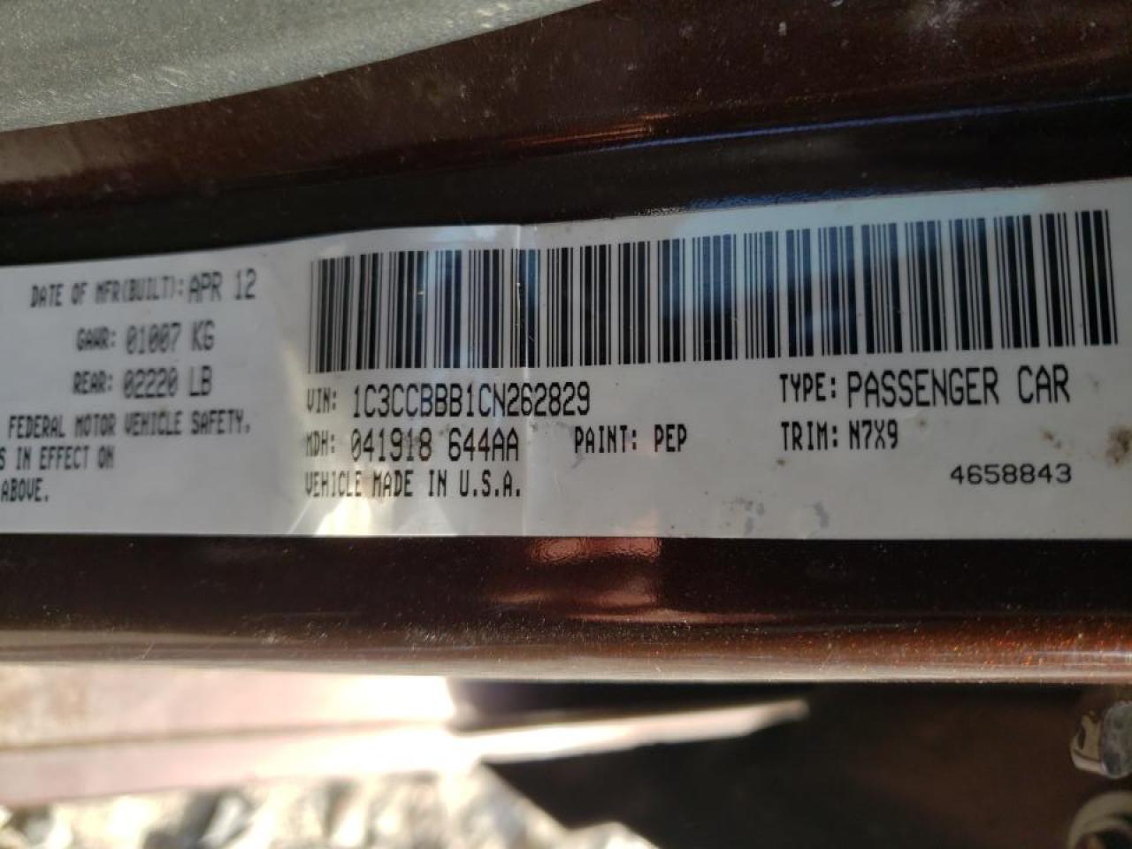 Photo 10 from auction – 2012 CHRYSLER 200 TOURIN with VIN 1C3CCBBB1CN262829