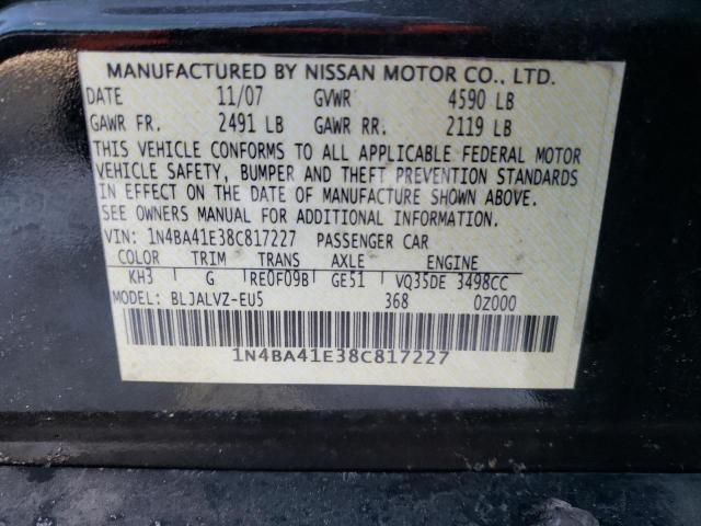 Photo 10 from auction – 2008 NISSAN MAXIMA SE with VIN 1N4BA41E38C817227