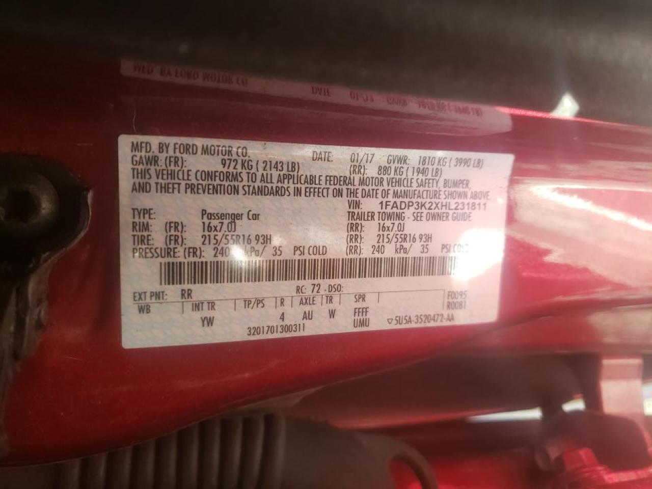 Photo 10 from auction – 2017 FORD FOCUS SE with VIN 1FADP3K2XHL231811