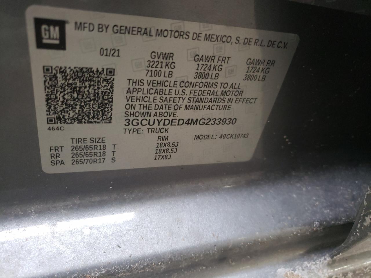 Photo 10 from auction – 2021 CHEVROLET SILVERADO with VIN 3GCUYDED4MG233930
