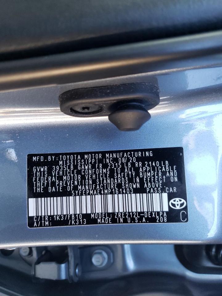 Photo 10 from auction – 2021 TOYOTA COROLLA LE with VIN 5YFEPMAE4MP161403
