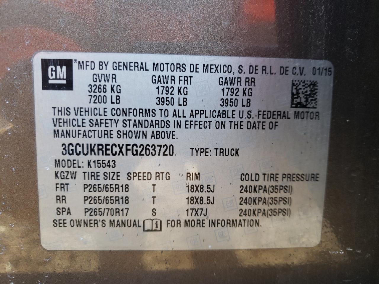 Photo 7 from auction – 2015 CHEVROLET SILVERADO with VIN 3GCUKRECXFG263720