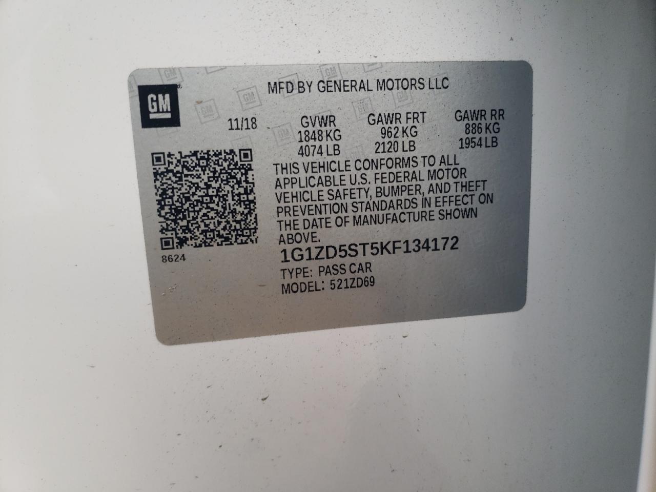 Photo 10 from auction – 2019 CHEVROLET MALIBU LT with VIN 1G1ZD5ST5KF134172