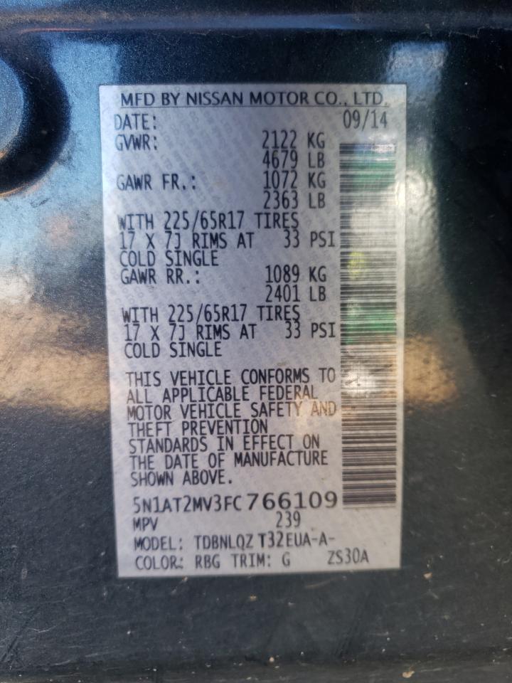 Photo 10 from auction – 2015 NISSAN ROGUE S with VIN 5N1AT2MV3FC766109