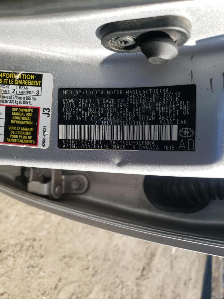 Photo 10 from auction – 2012 TOYOTA COROLLA BA with VIN 2T1BU4EE9CC891845