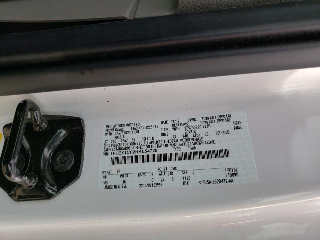Photo 10 from auction – 2017 FORD F150 SUPER with VIN 1FTEX1CF2HKE54726