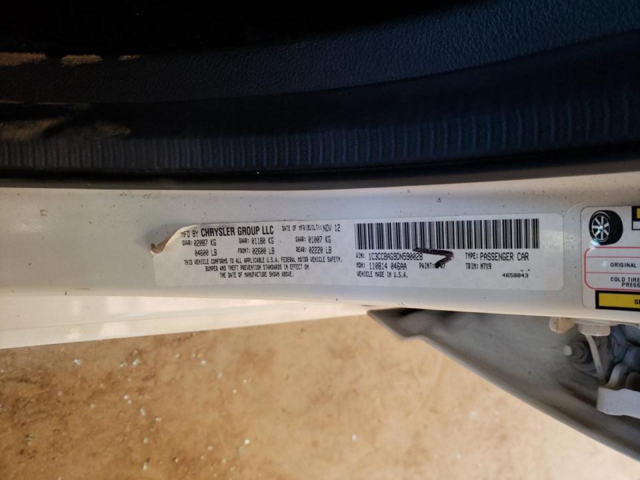 Photo 10 from auction – 2013 CHRYSLER 200 LX with VIN 1C3CCBAG9DN590028
