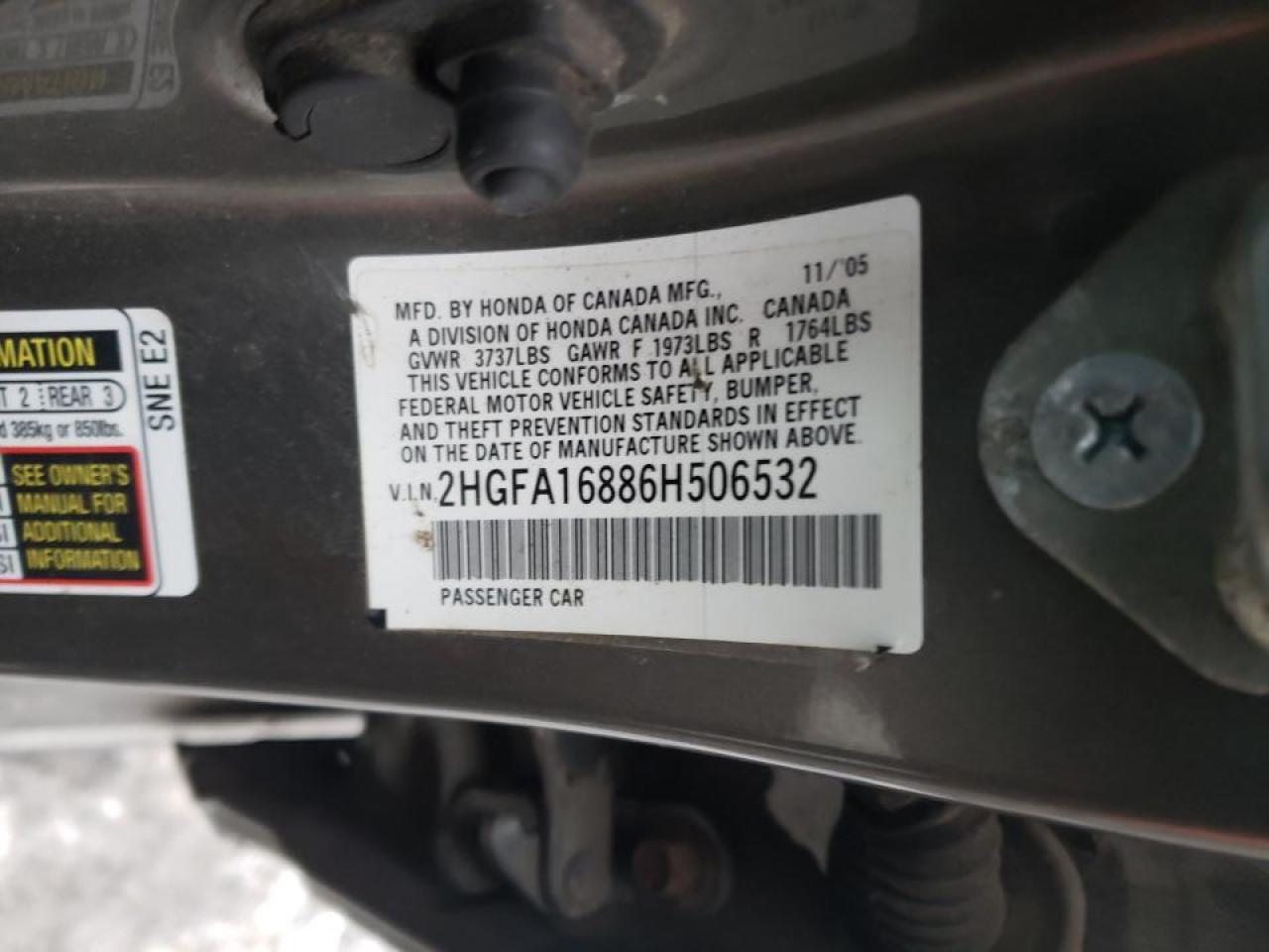 Photo 10 from auction – 2006 HONDA CIVIC EX with VIN 2HGFA16886H506532