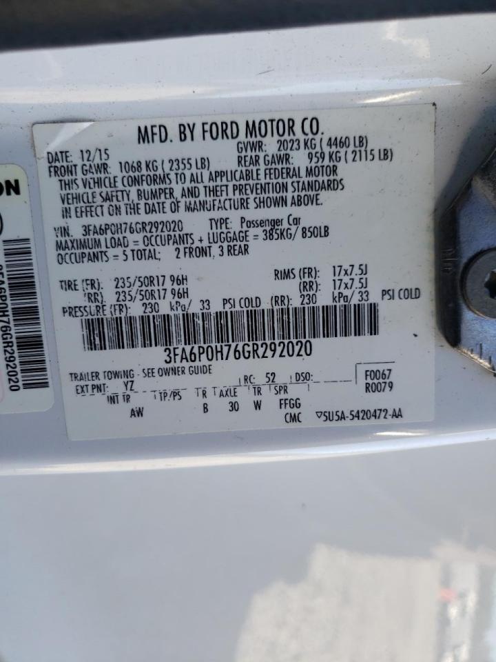 Photo 10 from auction – 2016 FORD FUSION SE with VIN 3FA6P0H76GR292020