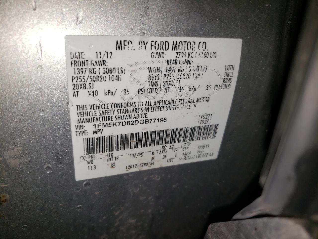 Photo 10 from auction – 2013 FORD EXPLORER X with VIN 1FM5K7D82DGB77196