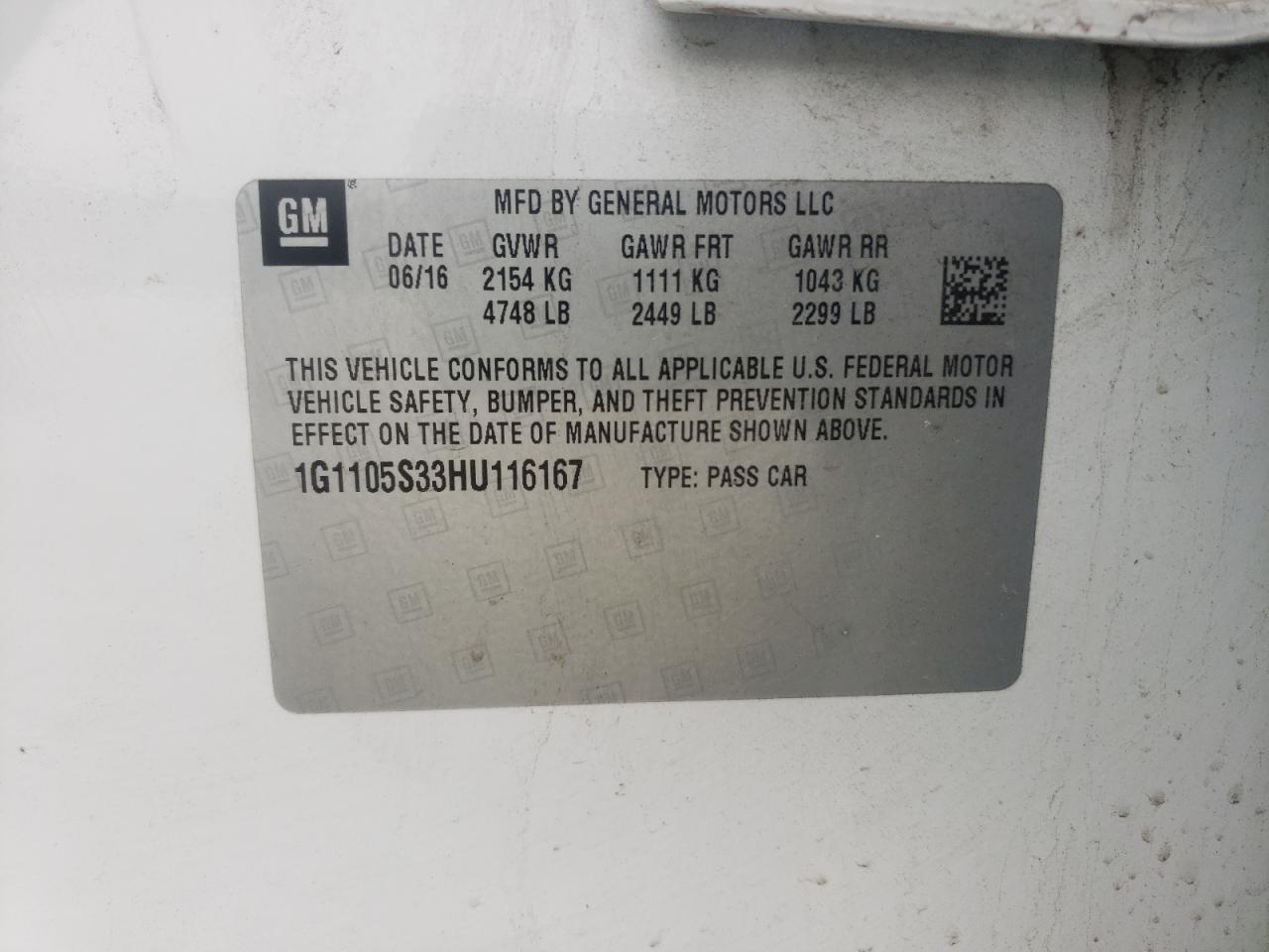 Photo 10 from auction – 2017 CHEVROLET IMPALA LT with VIN 1G1105S33HU116167