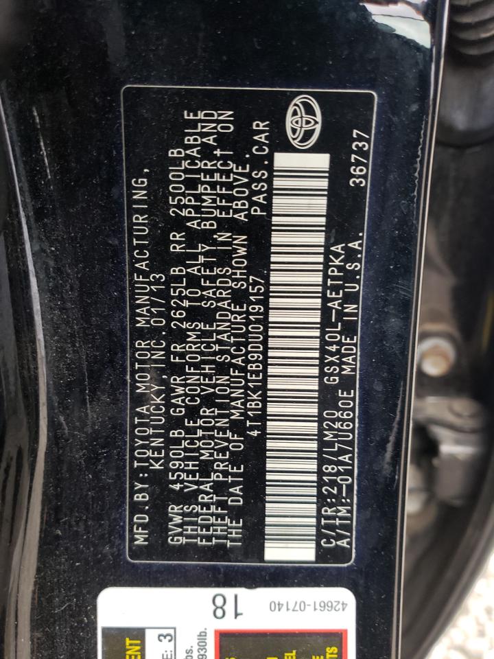 Photo 10 from auction – 2013 TOYOTA AVALON BAS with VIN 4T1BK1EB9DU019157