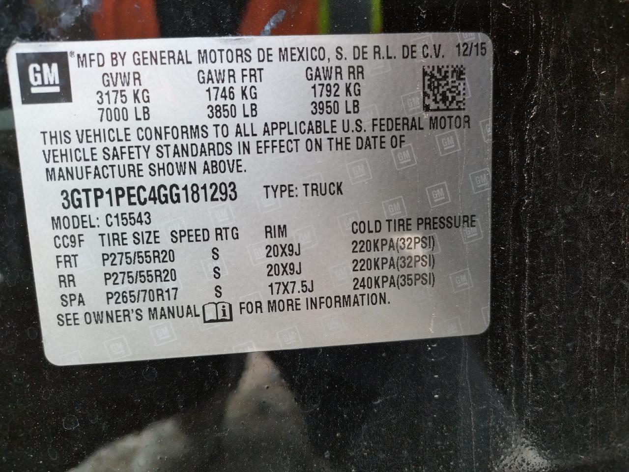 Photo 10 from auction – 2016 GMC SIERRA C15 with VIN 3GTP1PEC4GG181293