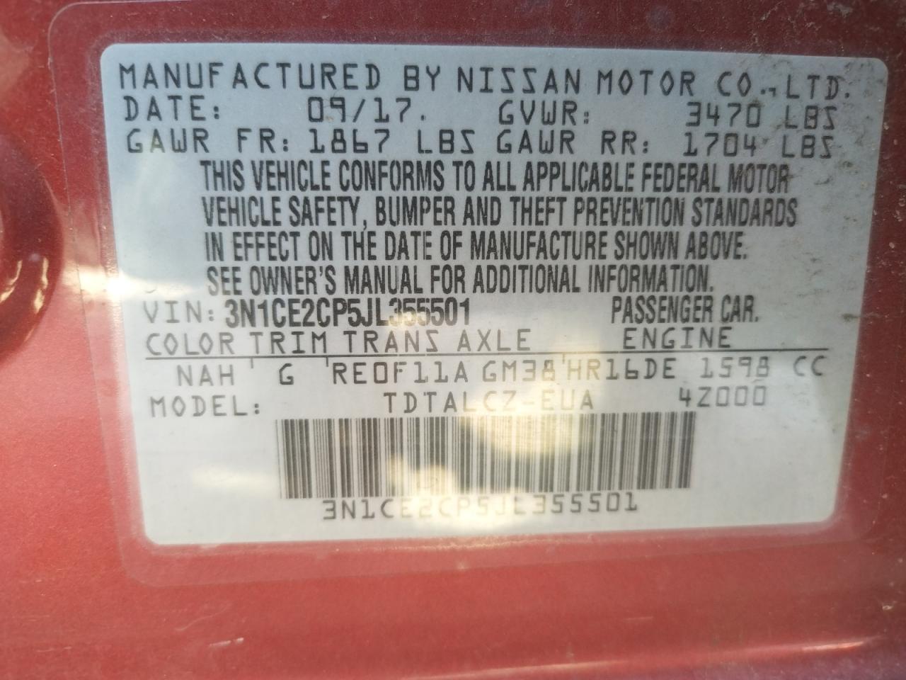 Photo 10 from auction – 2018 NISSAN VERSA NOTE with VIN 3N1CE2CP5JL355501