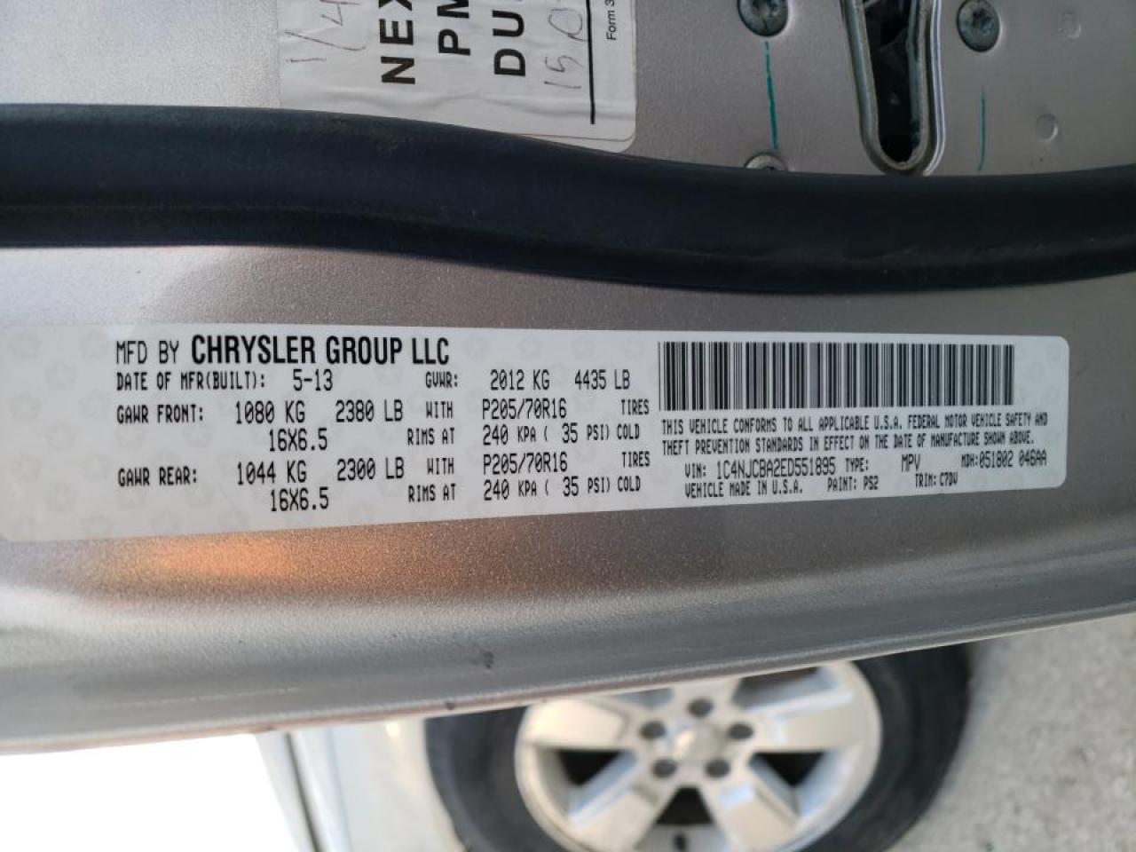 Photo 10 from auction – 2014 JEEP COMPASS SP with VIN 1C4NJCBA2ED551895