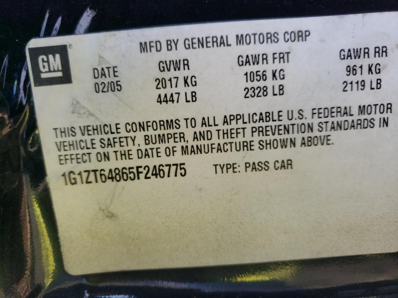 Photo 10 from auction – 2005 CHEVROLET MALIBU MAX with VIN 1G1ZT64865F246775