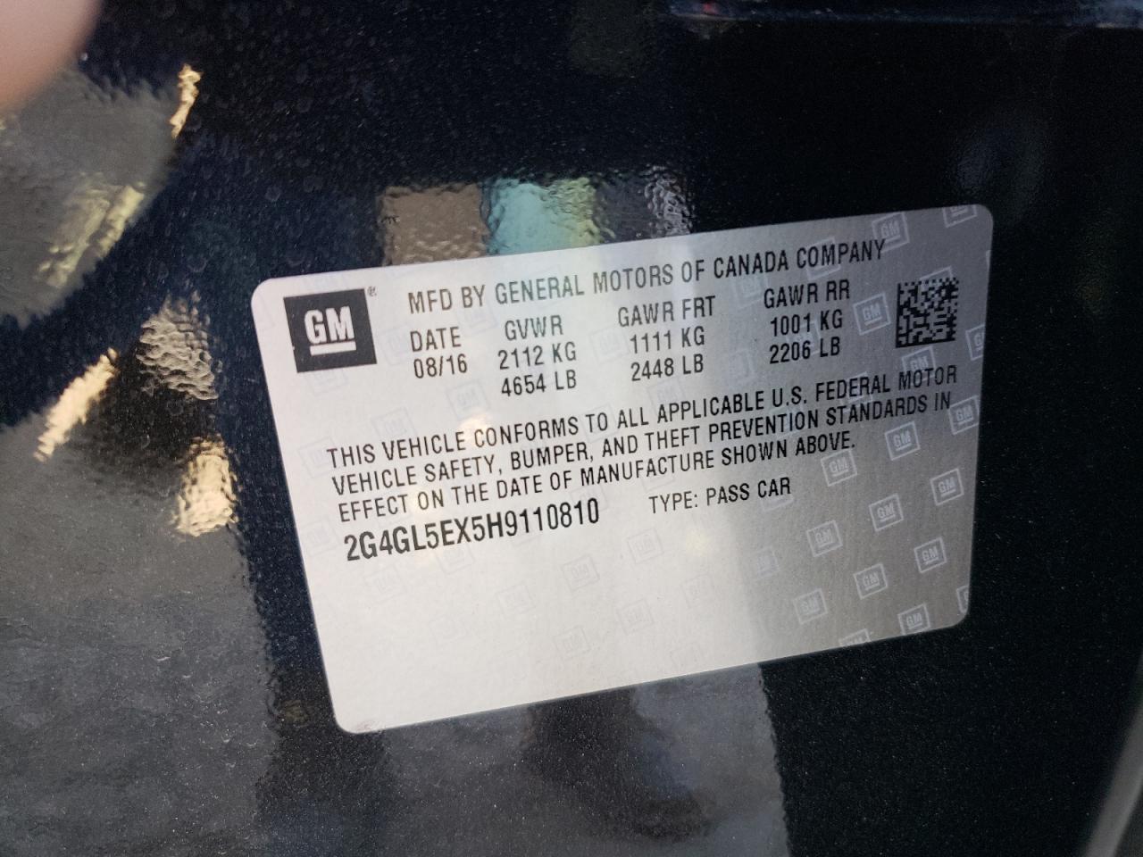 Photo 10 from auction – 2017 BUICK REGAL SPOR with VIN 2G4GL5EX5H9110810