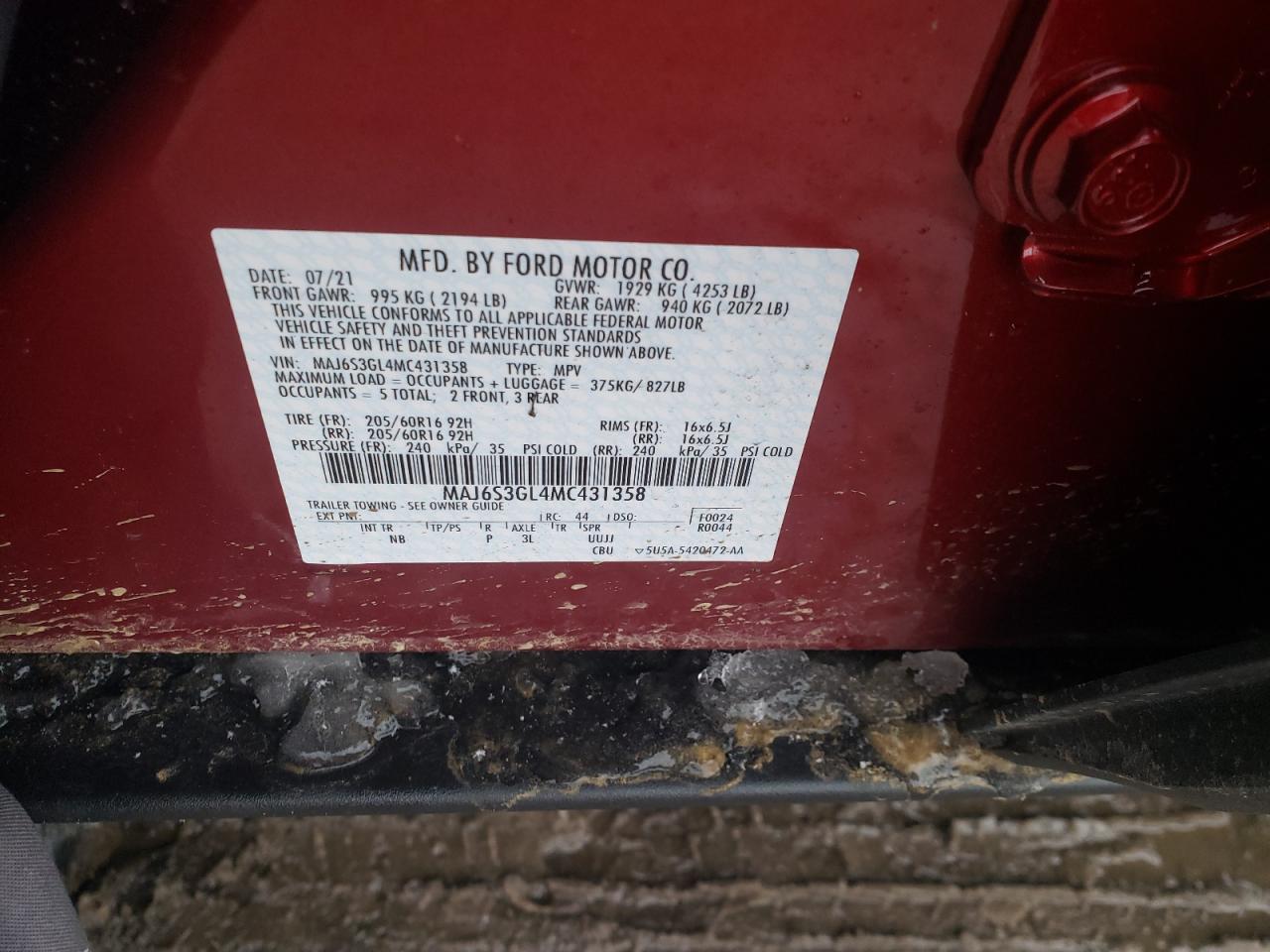 Photo 10 from auction – 2021 FORD ECOSPORT S with VIN MAJ6S3GL4MC431358