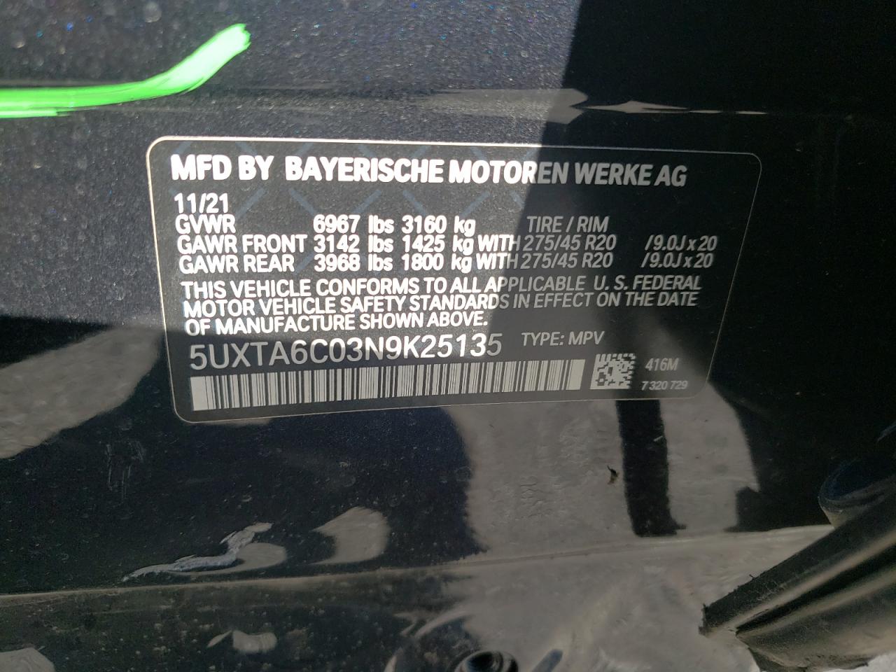 Photo 10 from auction – 2022 BMW X5 XDRIVE4 with VIN 5UXTA6C03N9K25135