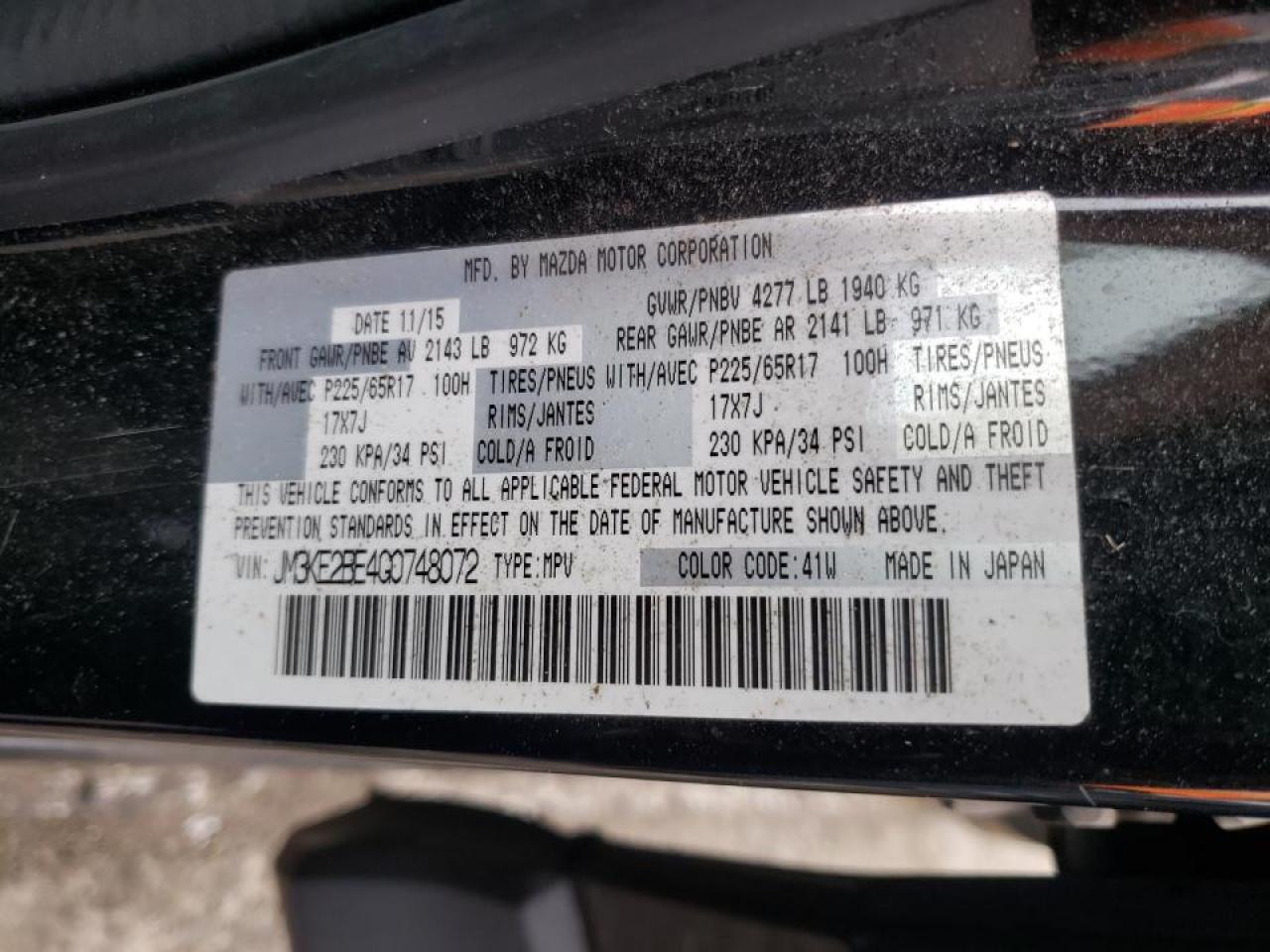 Photo 10 from auction – 2016 MAZDA CX-5 SPORT with VIN JM3KE2BE4G0748072