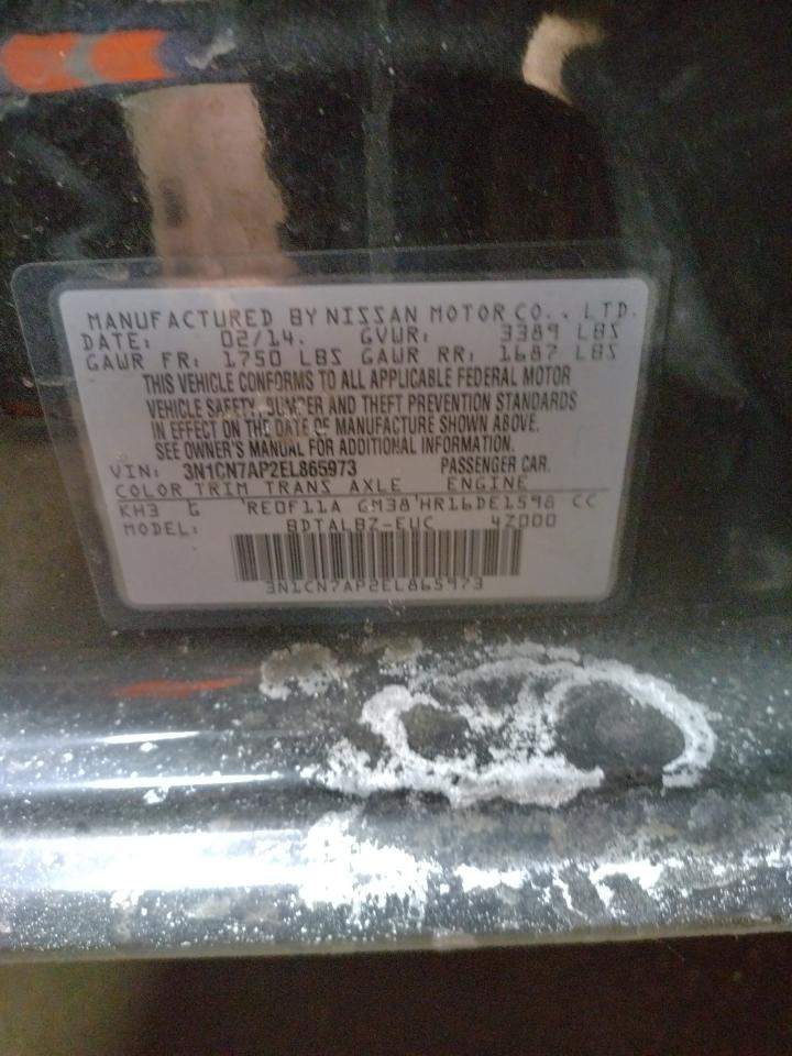 Photo 10 from auction – 2014 NISSAN VERSA S with VIN 3N1CN7AP2EL865973