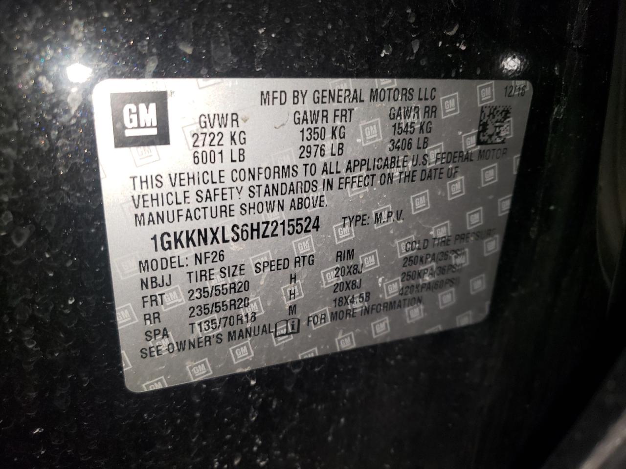 Photo 10 from auction – 2017 GMC ACADIA DEN with VIN 1GKKNXLS6HZ215524