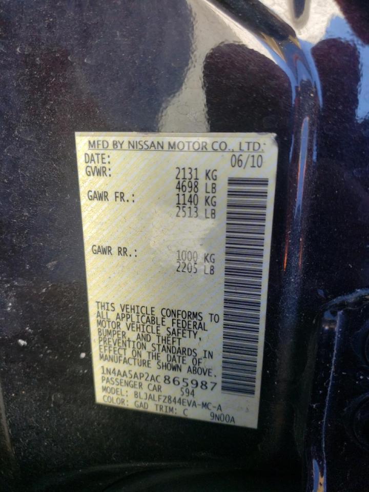 Photo 10 from auction – 2010 NISSAN MAXIMA S with VIN 1N4AA5AP2AC865987
