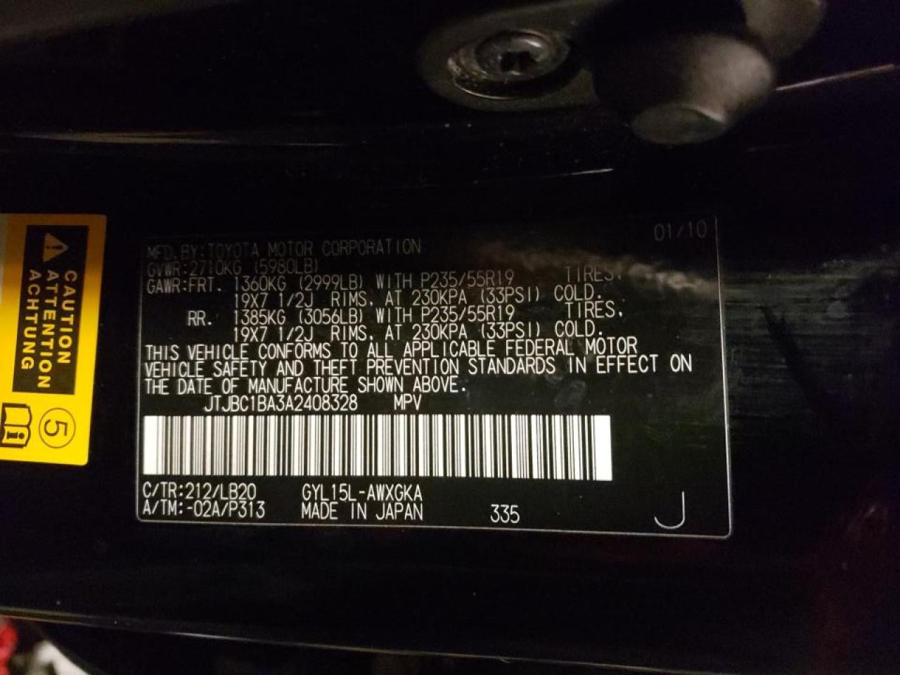 Photo 10 from auction – 2010 LEXUS RX 450 with VIN JTJBC1BA3A2408328