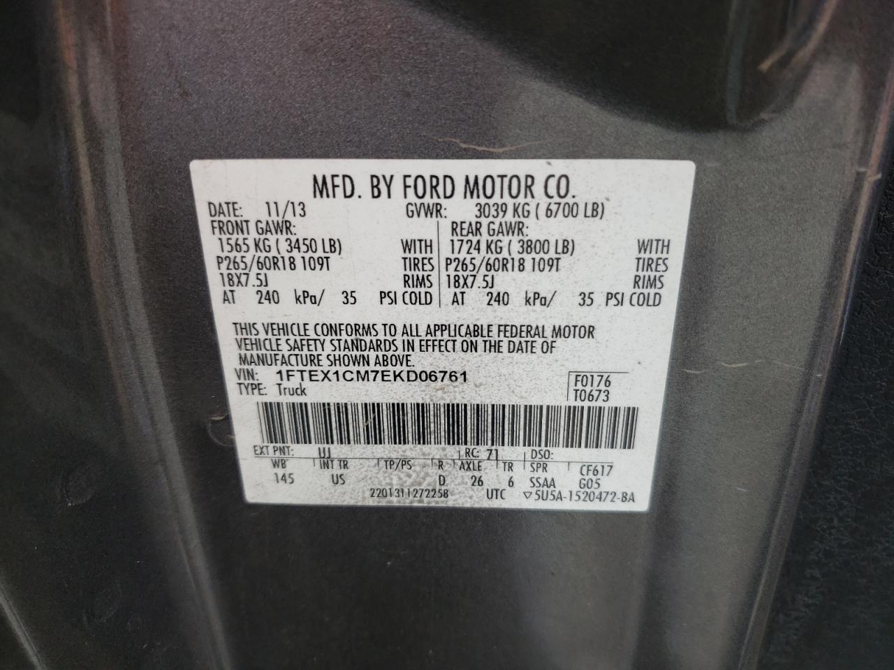 Photo 10 from auction – 2014 FORD F150 SUPER with VIN 1FTEX1CM7EKD06761
