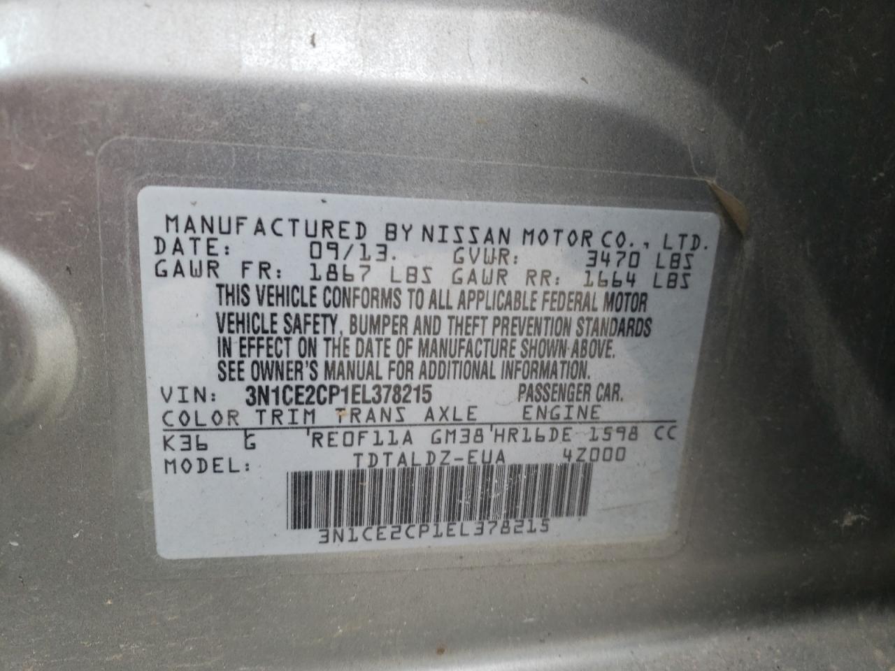 Photo 10 from auction – 2014 NISSAN VERSA NOTE with VIN 3N1CE2CP1EL378215