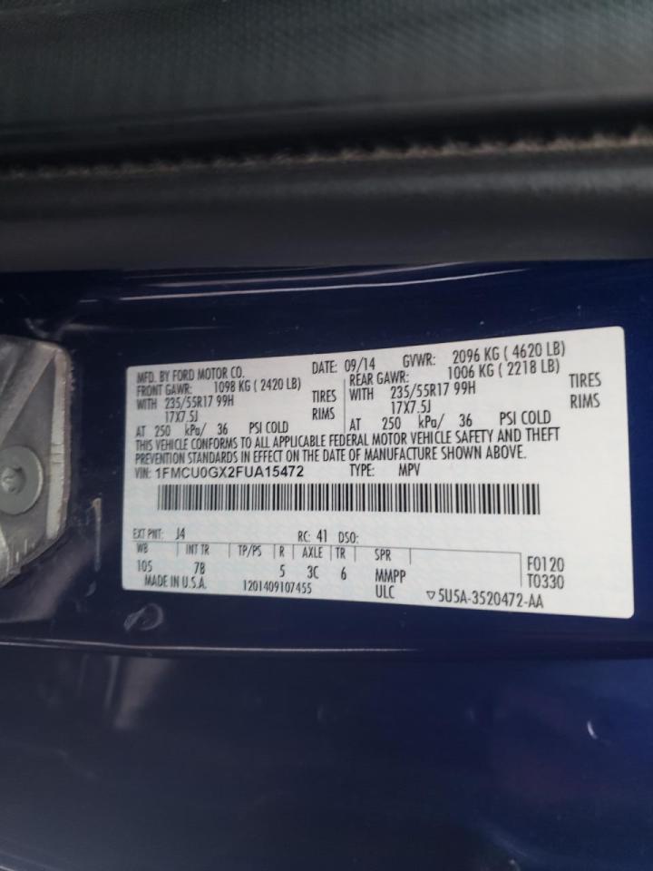 Photo 10 from auction – 2015 FORD ESCAPE SE with VIN 1FMCU0GX2FUA15472