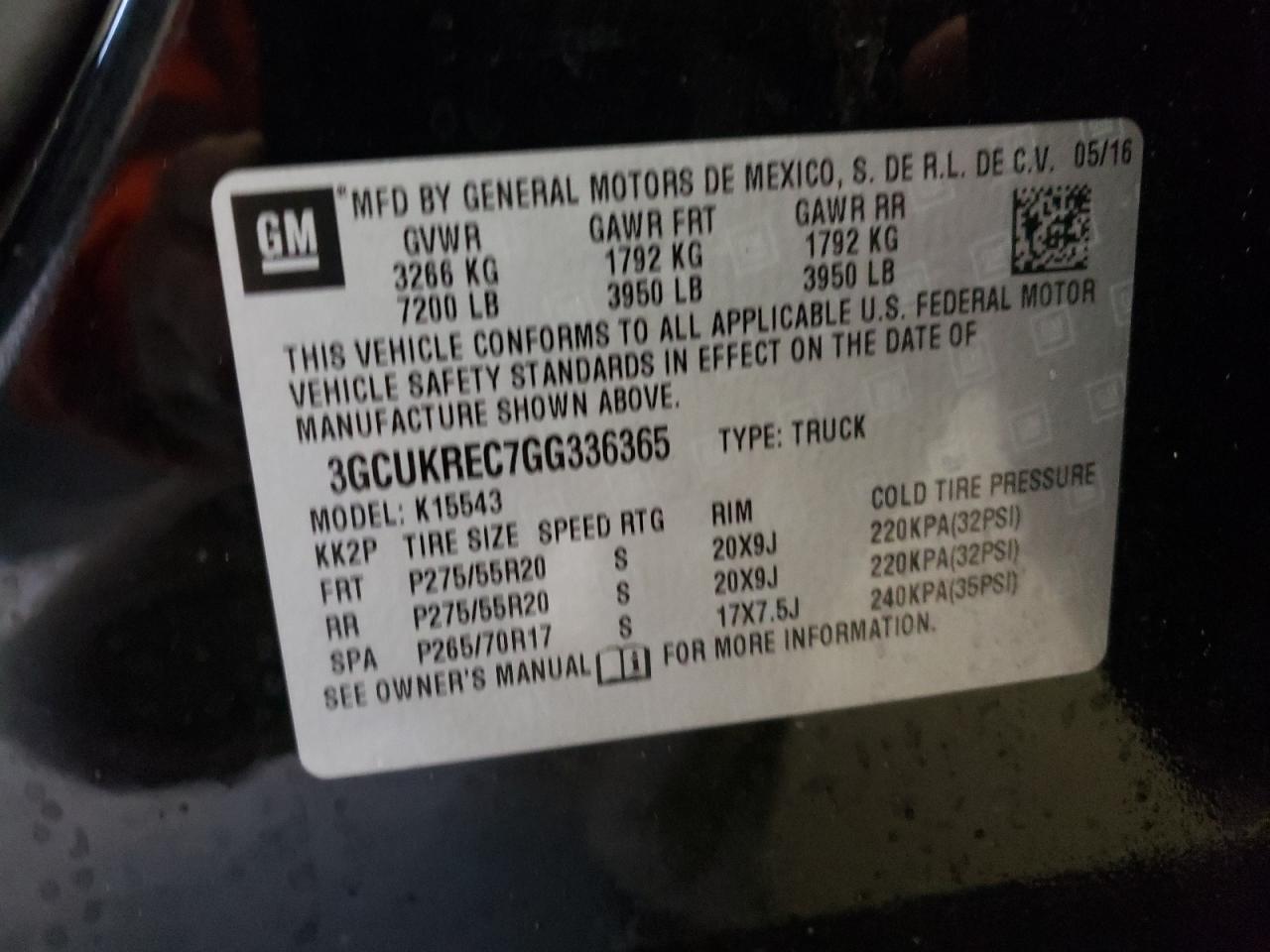 Photo 10 from auction – 2016 CHEVROLET SILVERADO with VIN 3GCUKREC7GG336365