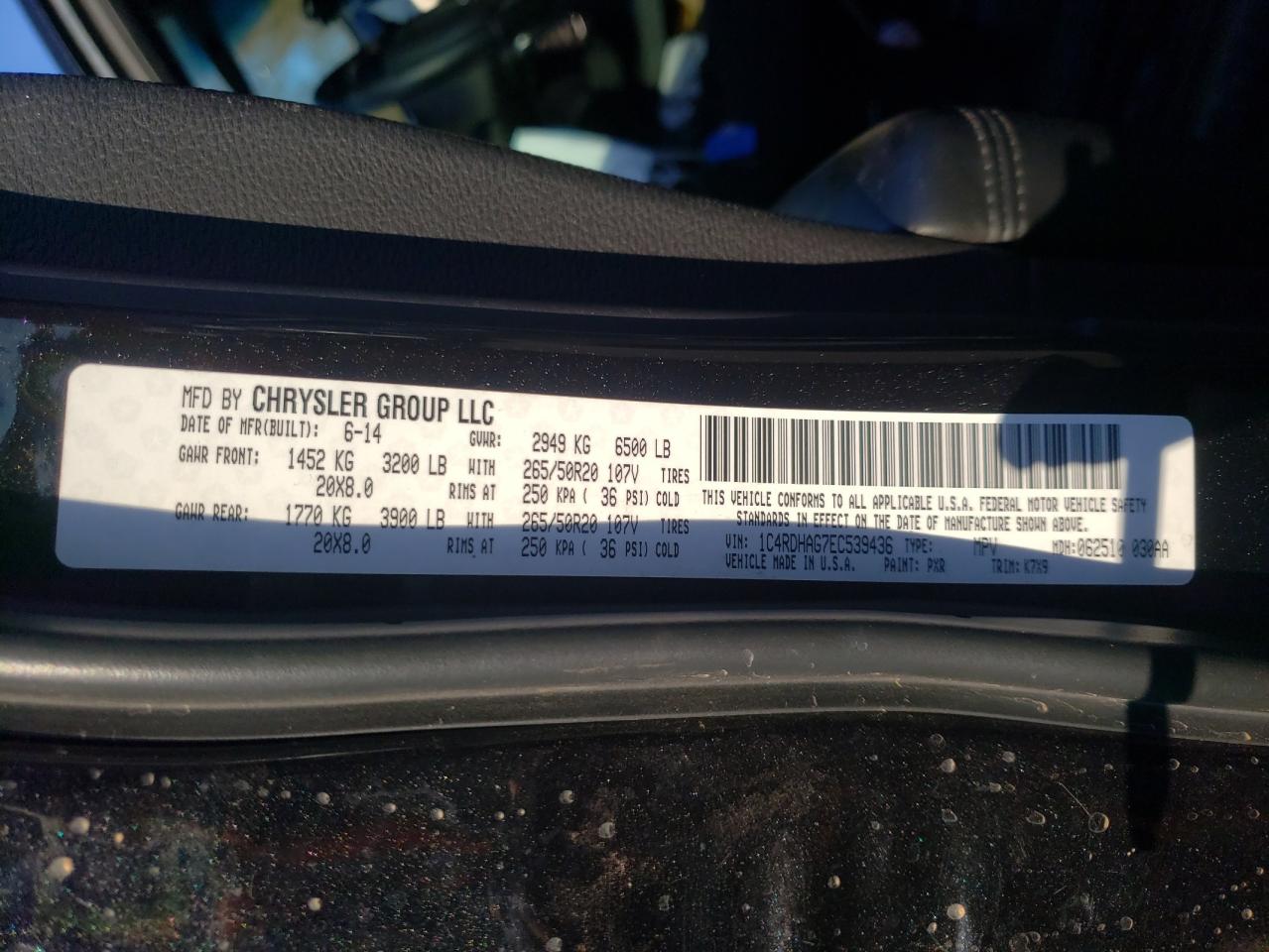 Photo 10 from auction – 2014 DODGE DURANGO SX with VIN 1C4RDHAG7EC539436