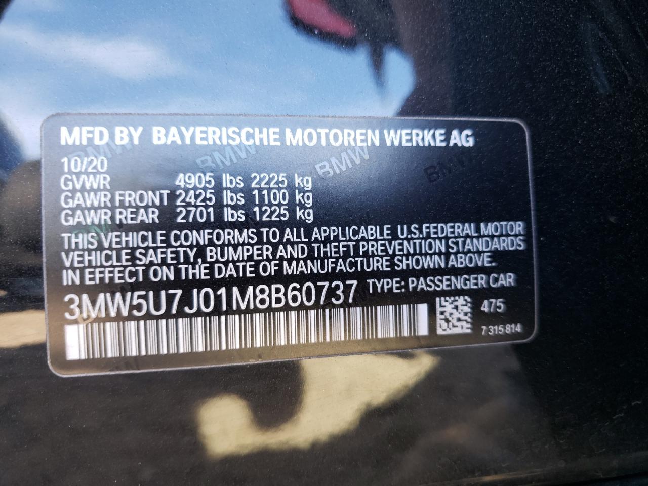 Photo 10 from auction – 2021 BMW M340I with VIN 3MW5U7J01M8B60737