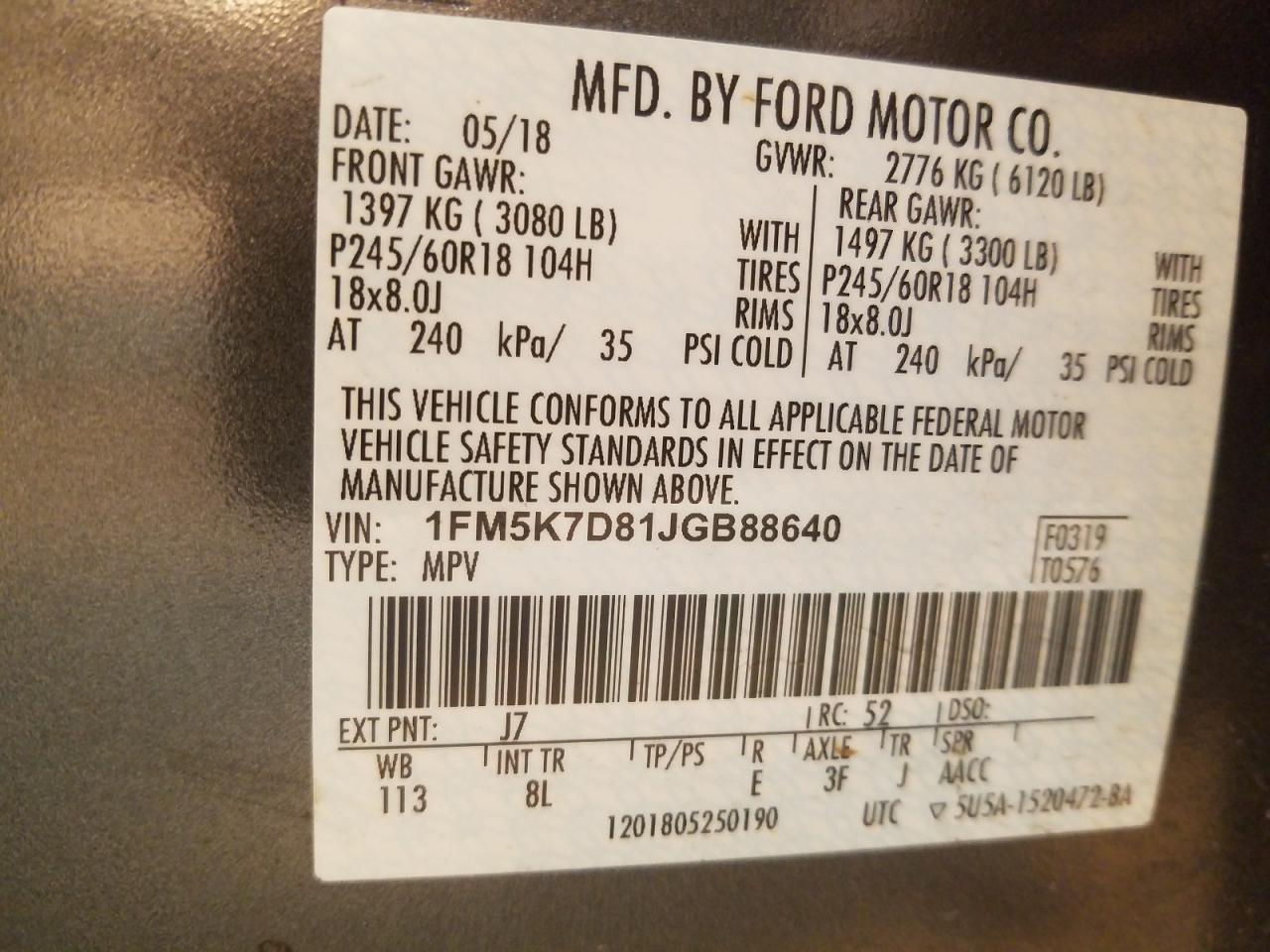 Photo 10 from auction – 2018 FORD EXPLORER X with VIN 1FM5K7D81JGB88640