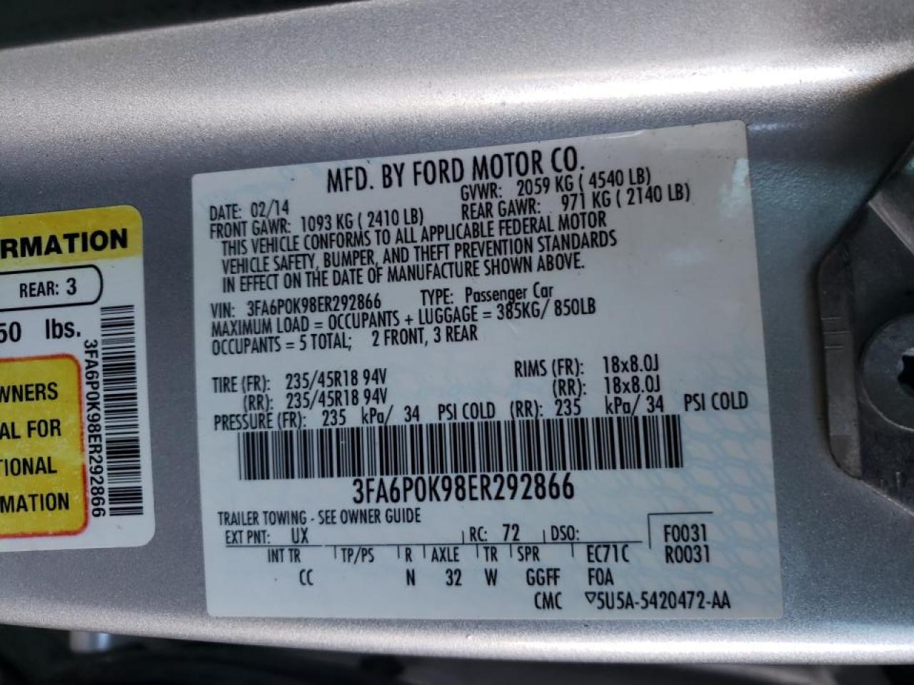 Photo 10 from auction – 2014 FORD FUSION TIT with VIN 3FA6P0K98ER292866