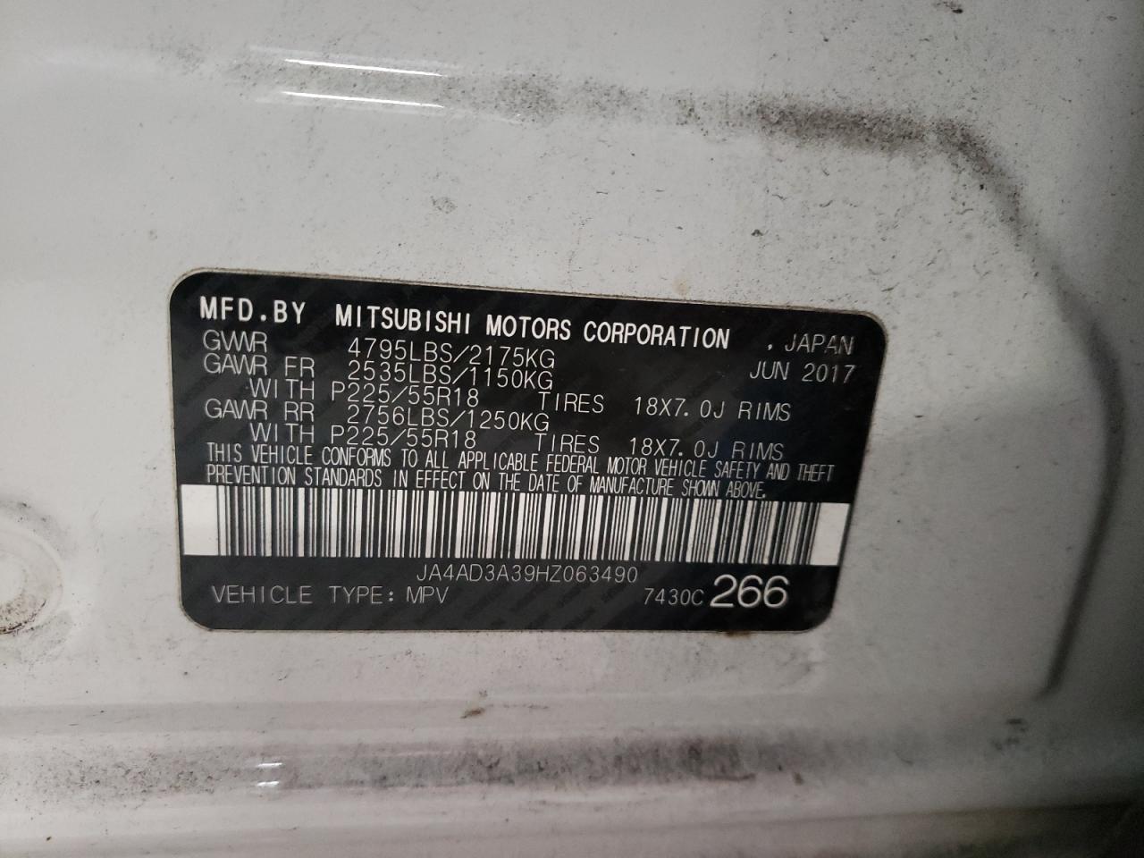 Photo 10 from auction – 2017 MITSUBISHI OUTLANDER with VIN JA4AD3A39HZ063490