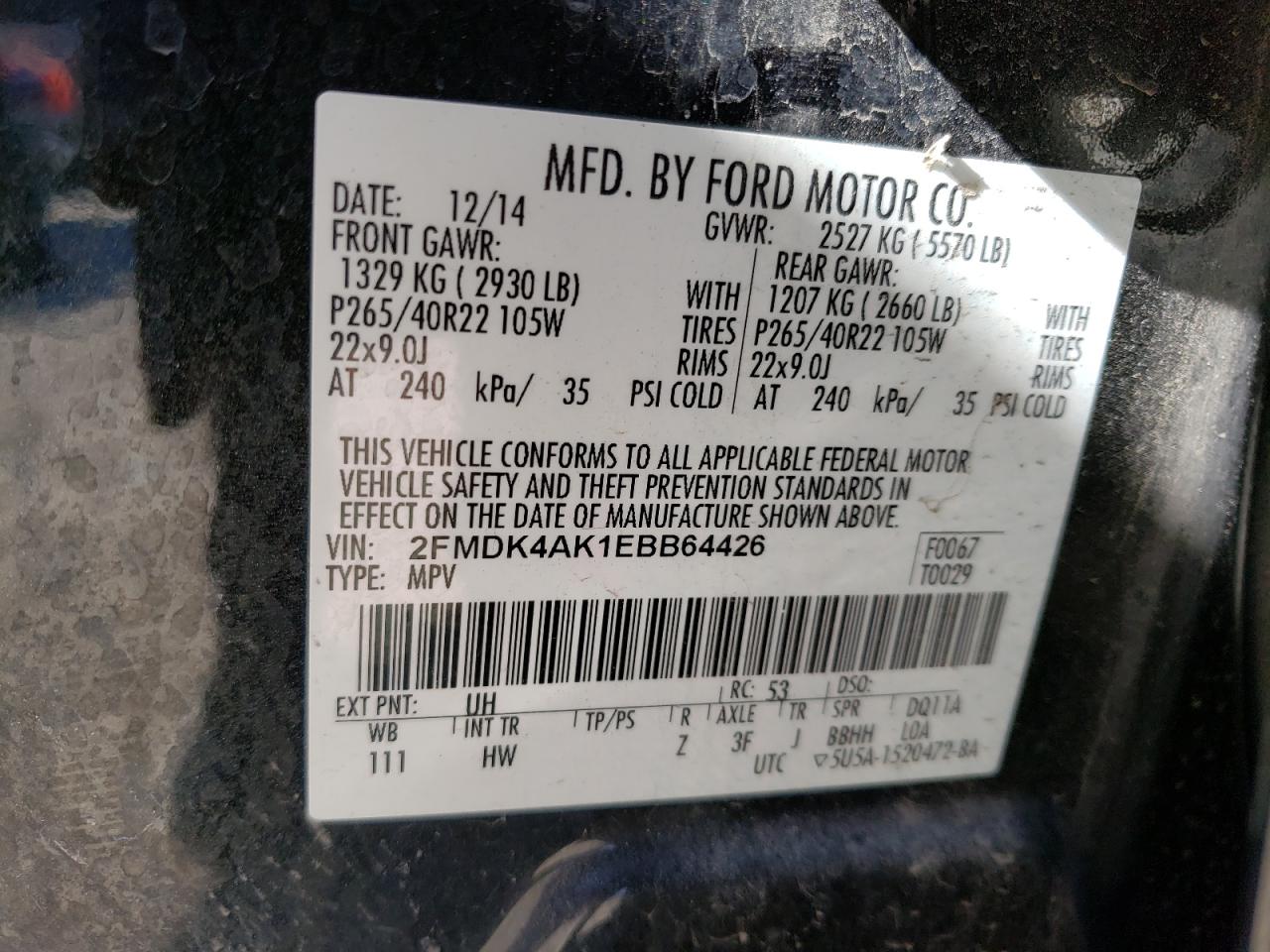 Photo 10 from auction – 2014 FORD EDGE SPORT with VIN 2FMDK4AK1EBB64426