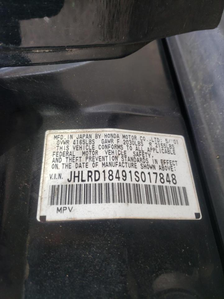 Photo 10 from auction – 2001 HONDA CR-V LX with VIN JHLRD18491S017848