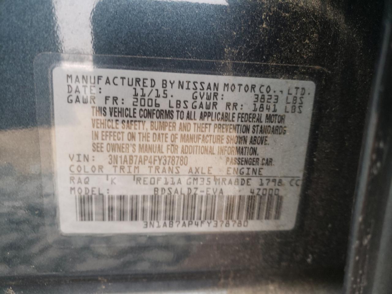 Photo 10 from auction – 2015 NISSAN SENTRA S with VIN 3N1AB7AP4FY378780