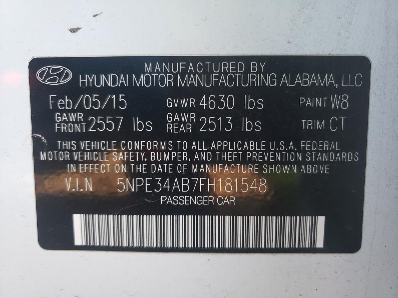 Photo 10 from auction – 2015 HYUNDAI SONATA SPO with VIN 5NPE34AB7FH181548