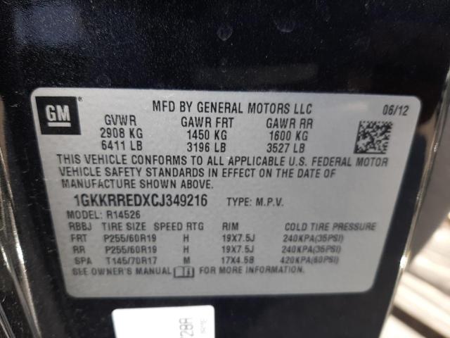 Photo 10 from auction – 2012 GMC ACADIA SLT with VIN 1GKKRREDXCJ349216
