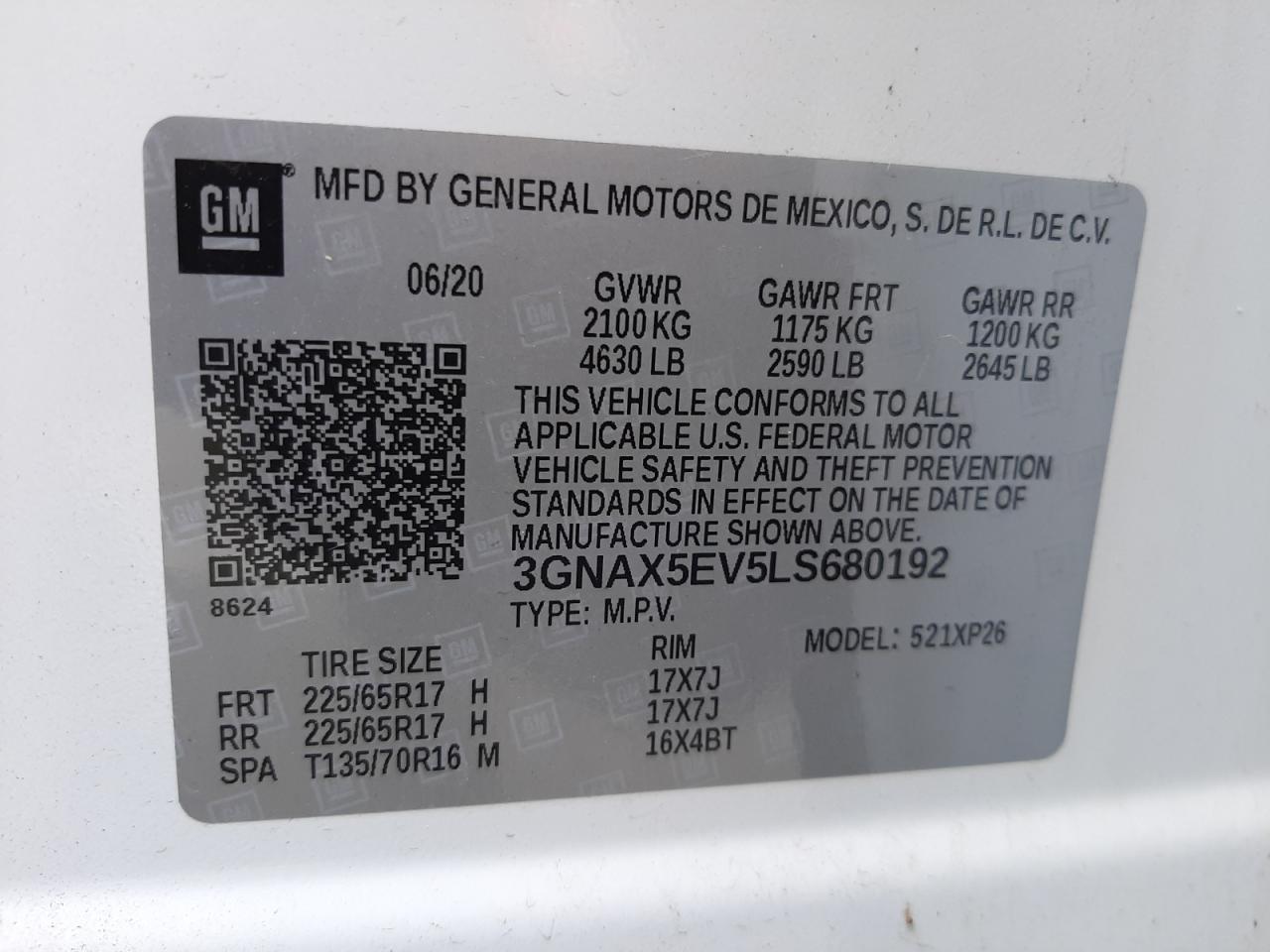 Photo 10 from auction – 2020 CHEVROLET EQUINOX with VIN 3GNAX5EV5LS680192