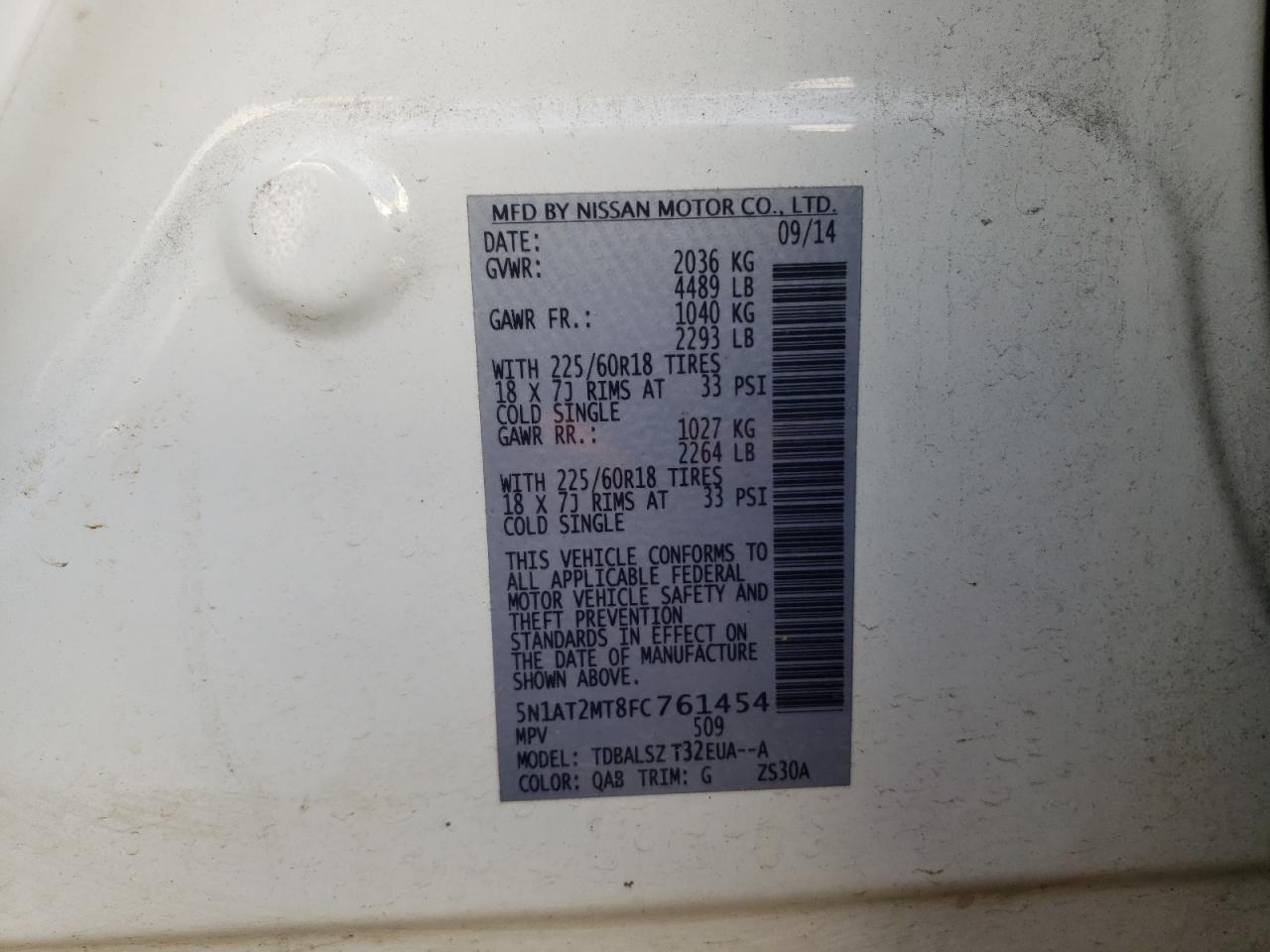 Photo 10 from auction – 2015 NISSAN ROGUE S with VIN 5N1AT2MT8FC761454