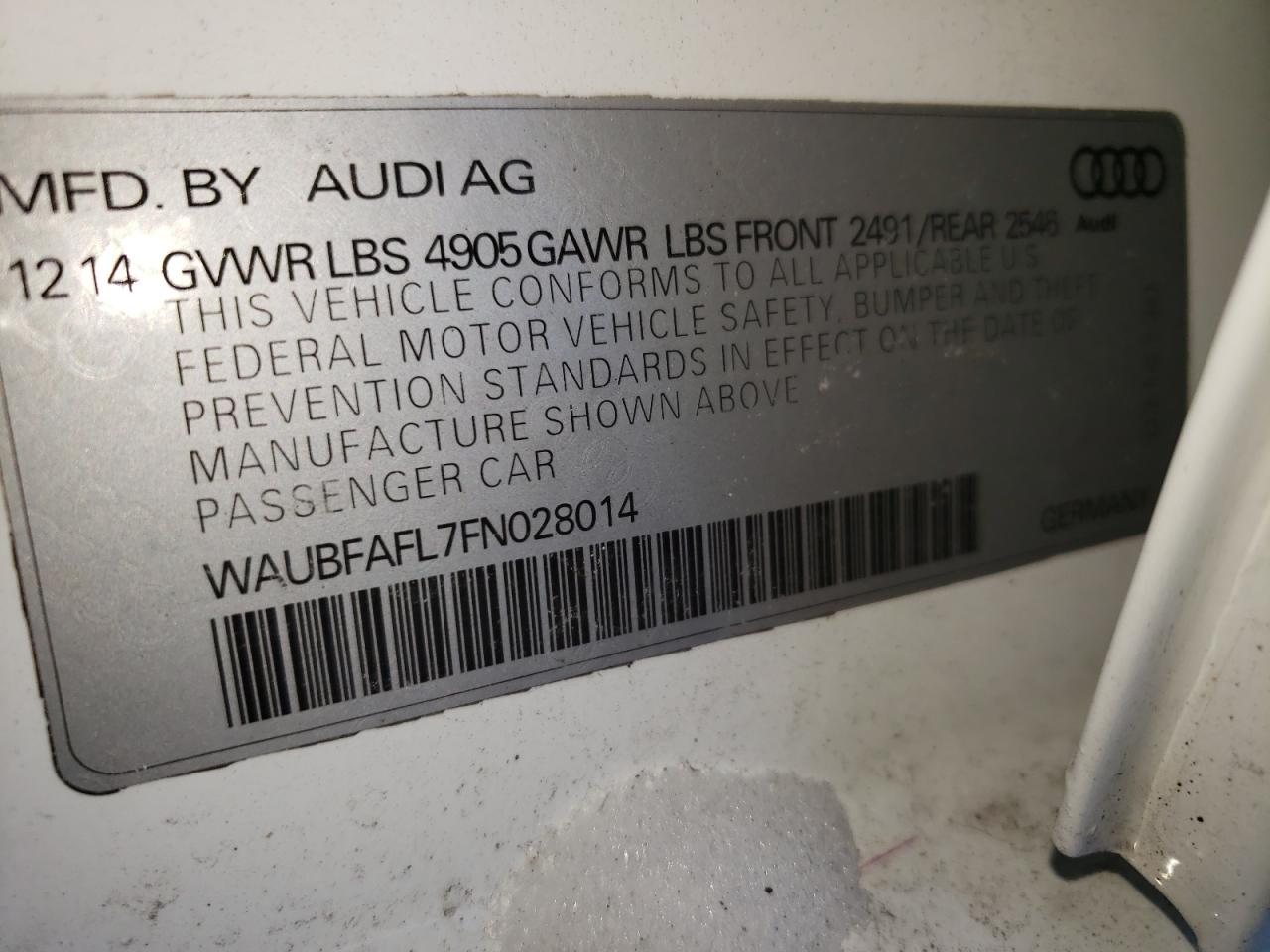 Фото 10 с аукциона – 2015 AUDI A4 PREMIUM с VIN WAUBFAFL7FN028014