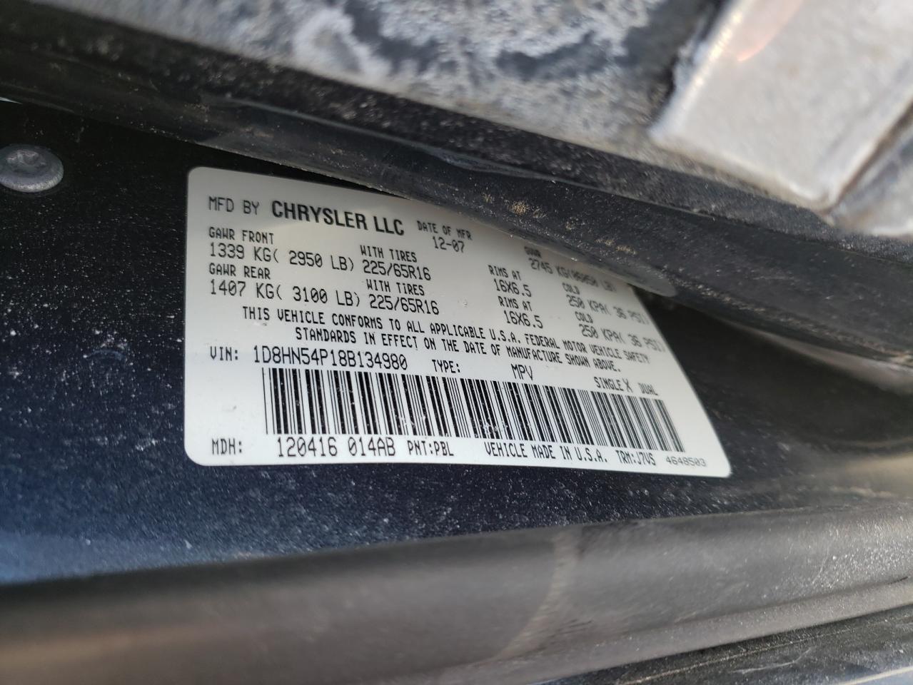 Photo 10 from auction – 2008 DODGE GRAND CARA with VIN 1D8HN54P18B134980