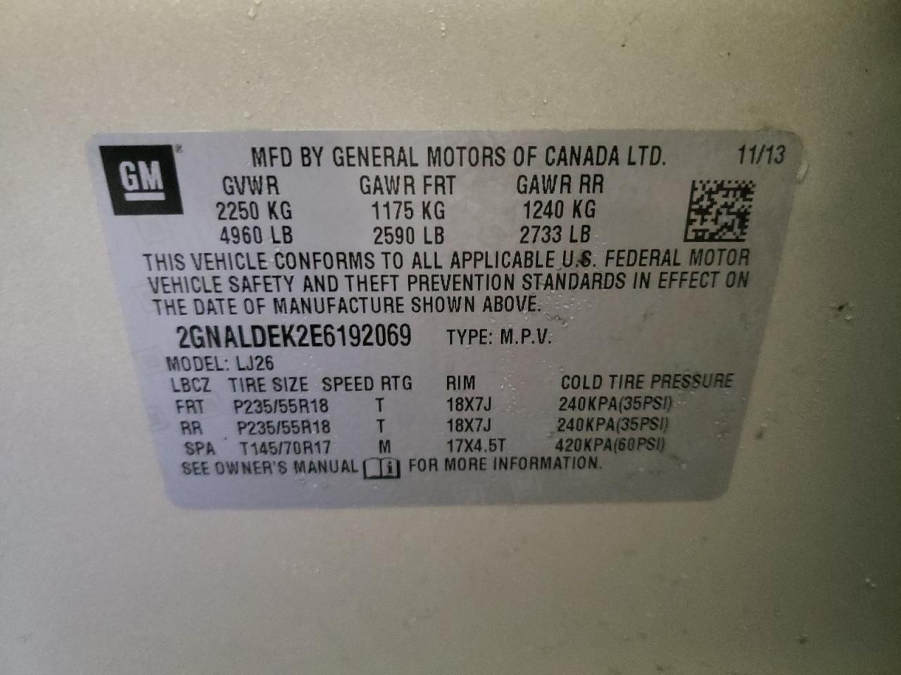 Zdjęcie 10 z aukcji – 2014 CHEVROLET EQUINOX LT z VIN 2GNALDEK2E6192069