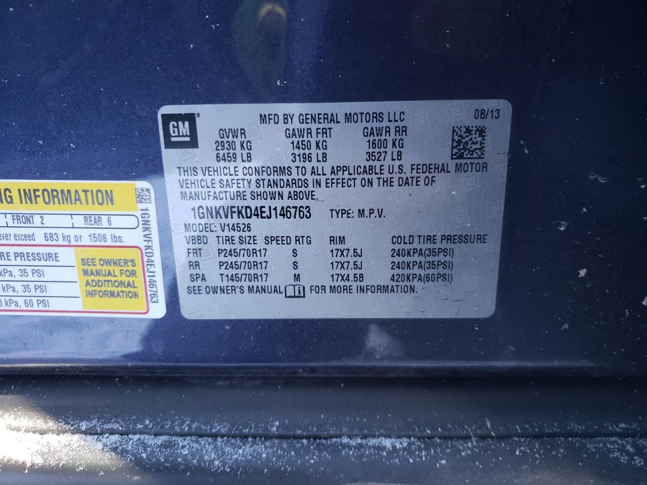 Photo 10 from auction – 2014 CHEVROLET TRAVERSE L with VIN 1GNKVFKD4EJ146763