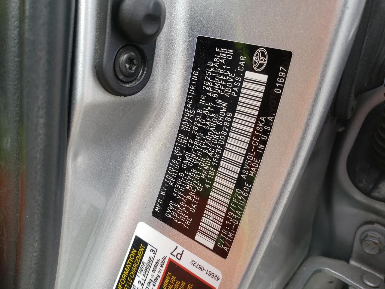 Photo 10 from auction – 2015 TOYOTA CAMRY LE with VIN 4T1BF1FK3FU082888