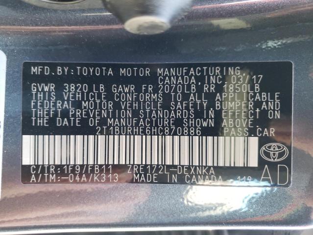 Photo 10 from auction – 2017 TOYOTA COROLLA L with VIN 2T1BURHE6HC870886